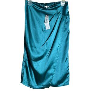 NWT RO&DE Skirt Green Satin Pencil Faux Wrap Midi Pull On Glam Cocktail Women M